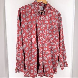 Vintage Lee Red Paisley Print Button Down Cotton Shirt